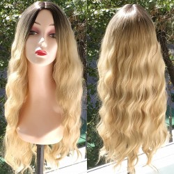 Ankara Kızılay Fiber Sentetik Peruk Uzun Dalgalı Kumral Dore Sarı Ombre