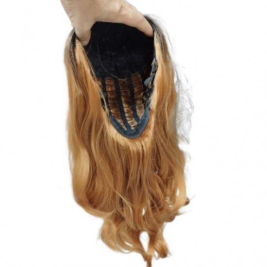 Ankara Fiber Sentetik Peruk Dalgalı Uzun Boy Koyu Kumral Karamel Ombreli