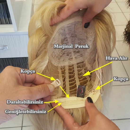 Ankara Fiber Sentetik Peruk Dalgalı Uzun Boy Koyu Kumral Platin Ombreli