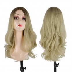 Ankara Fiber Sentetik Peruk Dalgalı Uzun Boy Kumral Koyu Platin Ombreli