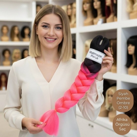 Ankara Afrika Örgüsü Saç Siyah Pembe Ombre 165 Gram