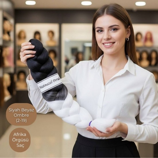 Ankara Afrika Örgüsü Saç Siyah Beyaz Ombre 165 Gram