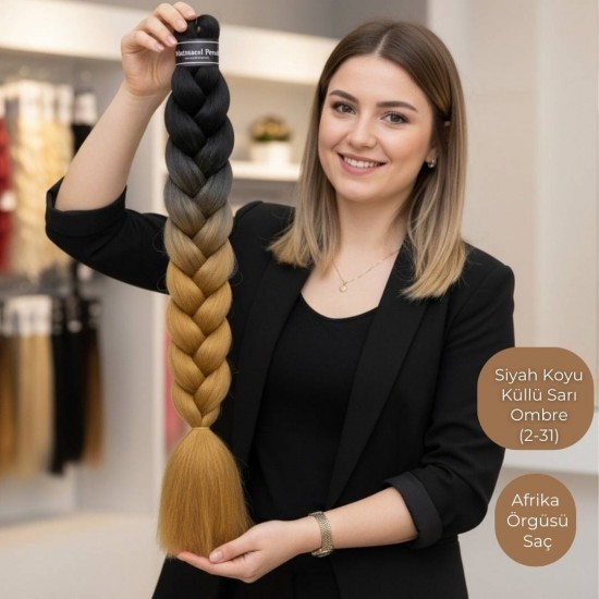 Ankara Afrika Örgüsü Saç Siyah Koyu Küllü Sarı Ombre 165 Gram