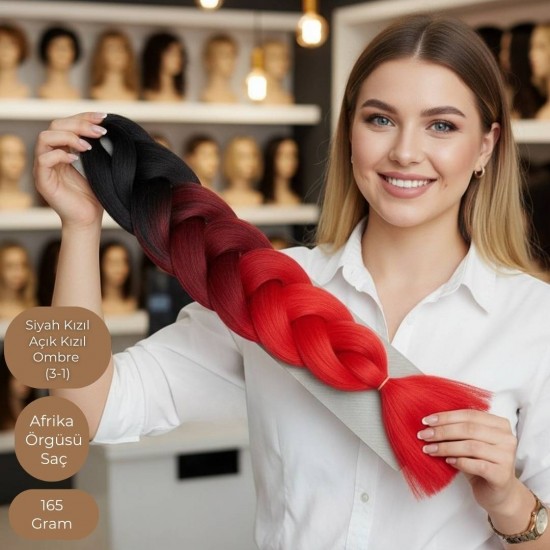 Ankara Afrika Örgüsü Saç Siyah Kızıl Açık Kızıl Ombre 165 Gram
