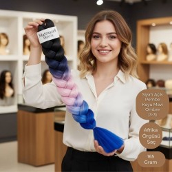 Ankara Afrika Örgüsü Saç Siyah Açık Pembe Koyu Mavi Ombre 165 Gram