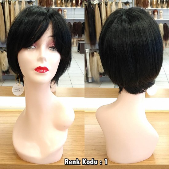 Kısa Fiber Sentetik Peruk Ankara Siyah Renk