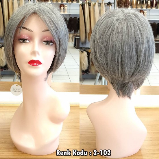 Kısa Fiber Sentetik Peruk Ankara Kırçıllı Siyah Beyaz Renk