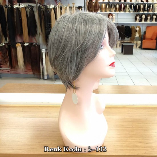 Kısa Fiber Sentetik Peruk Ankara Kırçıllı Siyah Beyaz Renk