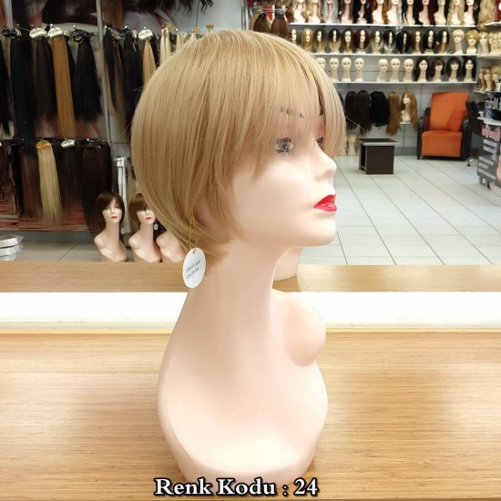 Kısa Fiber Sentetik Peruk Ankara Açık Kumral Dore Sarı Renk