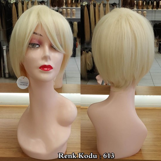 Kısa Fiber Sentetik Peruk Ankara Platin Renk