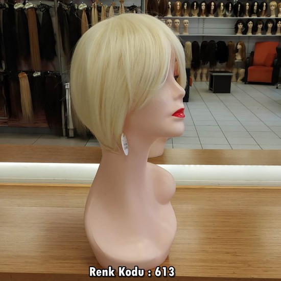 Kısa Fiber Sentetik Peruk Ankara Platin Renk