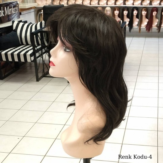 Orta Model Ankara Bayan Fiber Sentetik Peruk Koyu Kestane