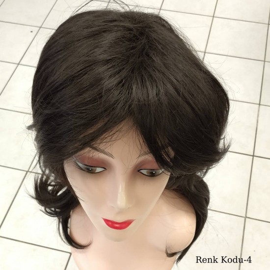 Orta Model Ankara Bayan Fiber Sentetik Peruk Koyu Kestane