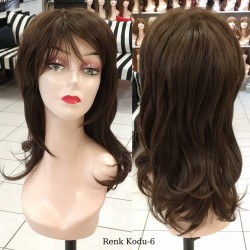 Orta Model Ankara Bayan Fiber Sentetik Peruk Koyu Kumral Renk