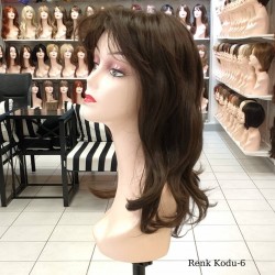 Orta Model Ankara Bayan Fiber Sentetik Peruk Koyu Kumral Renk