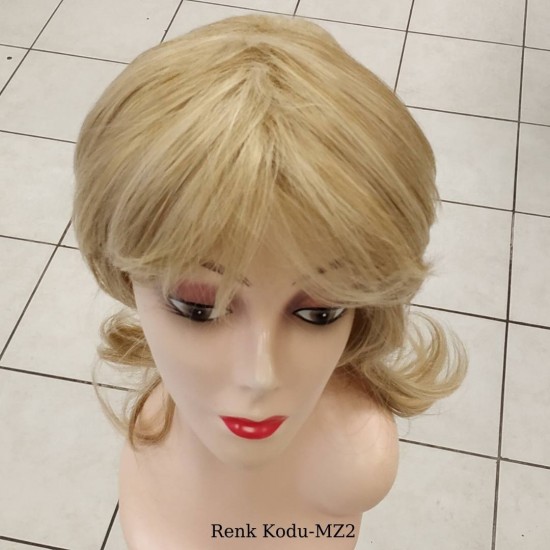 Orta Model Ankara Bayan Fiber Sentetik Peruk Platin Karamel Röfleli