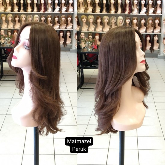 Yurt Dışı Gerçek Saç Peruk Tepe Kısmı Deri Görünümlü Bayan Peruk-4