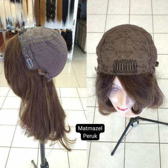 Yurt Dışı Gerçek Saç Peruk Tepe Kısmı Deri Görünümlü Bayan Peruk-4