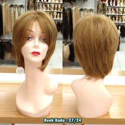 Ankara Kızılay Fiber Sentetik Peruk Kısa Açık Karamel Küllü Sarı Ebru Model