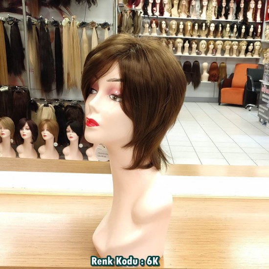 Ankara Kızılay Fiber Sentetik Peruk Kısa Koyu Kumral Ebru Model