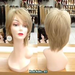 Ankara Kızılay Fiber Sentetik Peruk Kısa Yoğun Küllü Platin Ebru Model