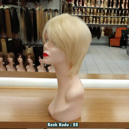 Ankara Kızılay Fiber Sentetik Peruk Kısa Açık Sarı Ebru Model