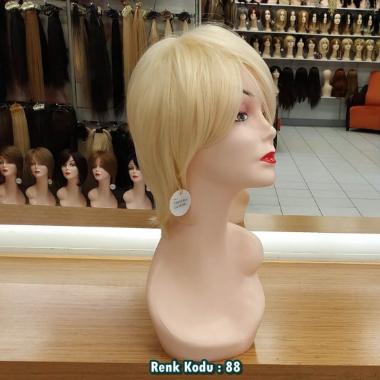 Ankara Kızılay Fiber Sentetik Peruk Kısa Açık Sarı Ebru Model