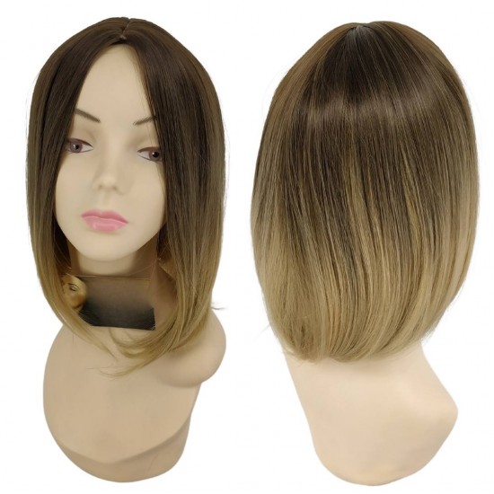 Ankara Kızılay Kaliteli Fiber Sentetik Peruk Koyu Kumral Dore Sarı Ombre Kısa Küt