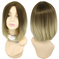 Ankara Kızılay Kaliteli Fiber Sentetik Peruk Kumral Koyu Platin Ombre Kısa Küt