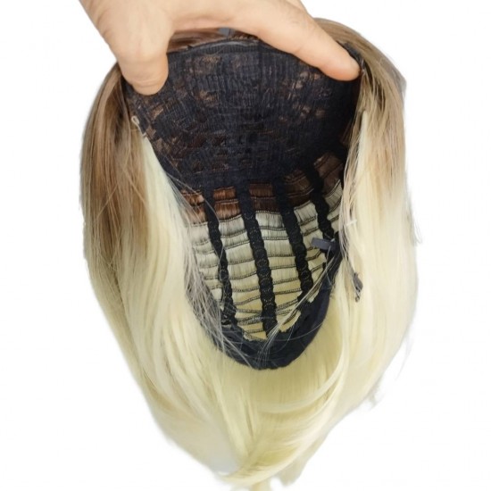 Ankara Kızılay Kaliteli Fiber Sentetik Peruk Kumral Koyu Platin Ombre Kısa Küt