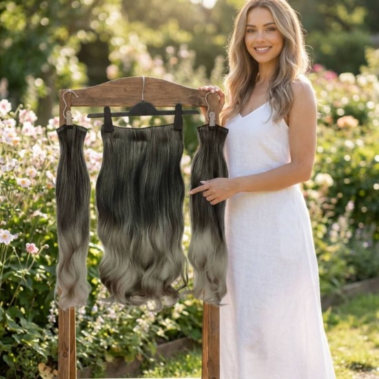 Yarımay Postiş Ankara Fiber Sentetik 3'lü Set Siyah Koyu Gri Ombre