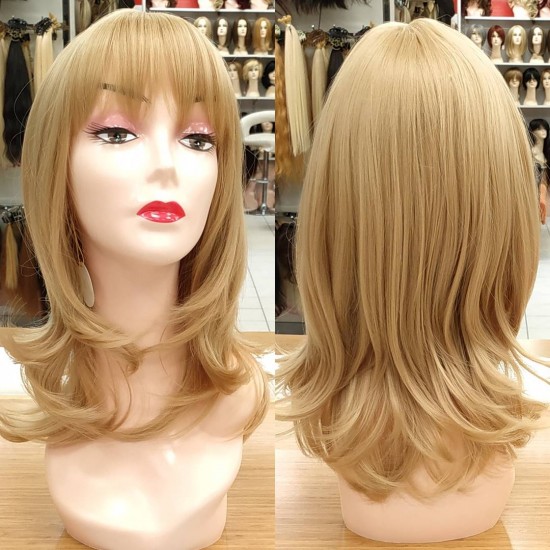 Katlı Kesim Orta Boy Fiber Sentetik Peruk Küllü Sarı