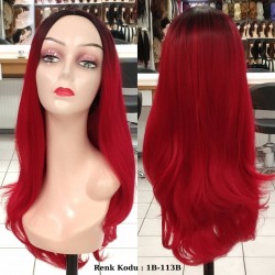 Ankara Renkli Fiber Sentetik Peruk Siyah Kırmızı Ombre