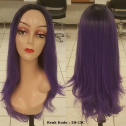 Ankara Renkli Fiber Sentetik Peruk Siyah Lila Ombre