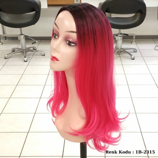 Ankara Renkli Fiber Sentetik Peruk Siyah Pembe Ombre