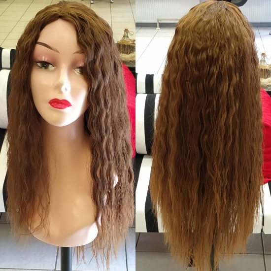 Ankara Kızılay Peruk Uzun Fiber Sentetik Su Dalgası Koyu Kumral Karamel Ombre