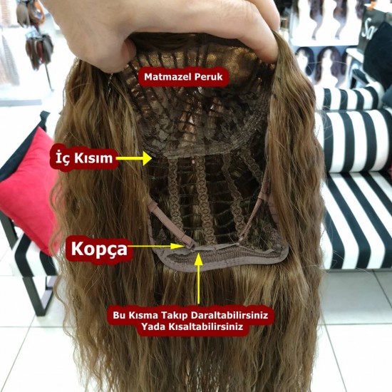 Ankara Kızılay Peruk Uzun Fiber Sentetik Su Dalgası Koyu Kumral Karamel Ombre