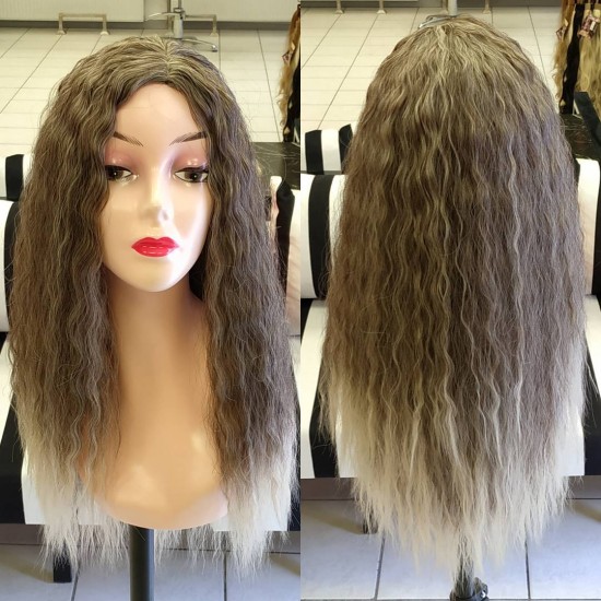 Ankara Kızılay Peruk Uzun Fiber Sentetik Su Dalgası Kumral Koyu Platin Ombre