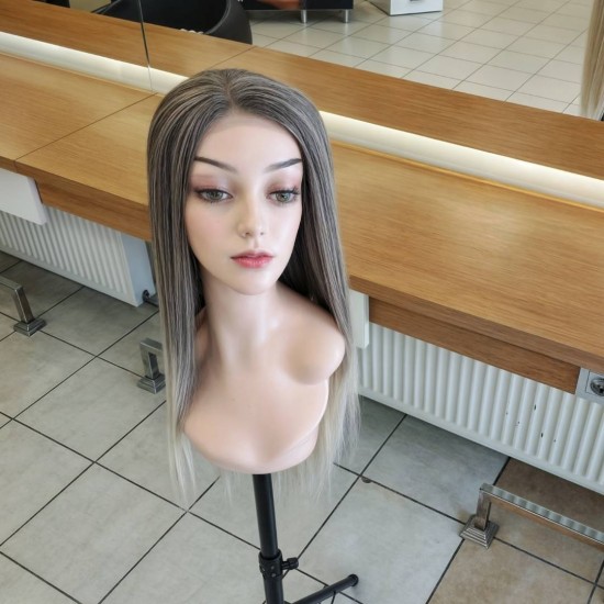 Tül Peruk Fiber Sentetik Açık Küllü Kumral Platin Ombre Renk Ankara Peruk Mağazası