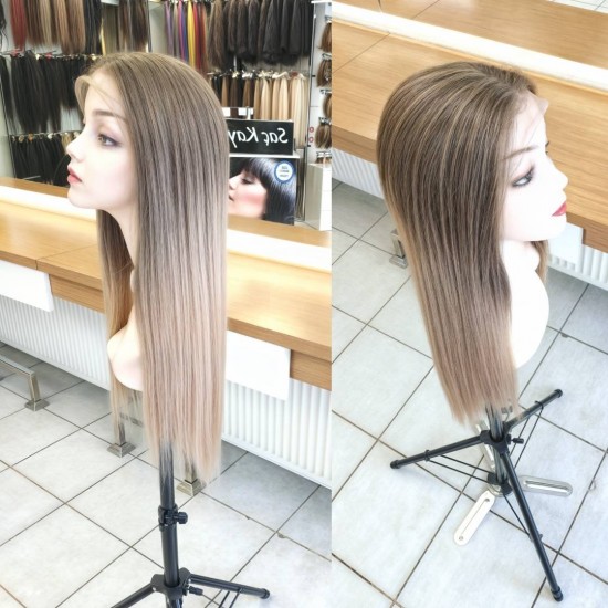 Tül Peruk Fiber Sentetik Fındık Kabuğu Bebek Sarısı Ombre Renk Ankara Peruk Mağazası