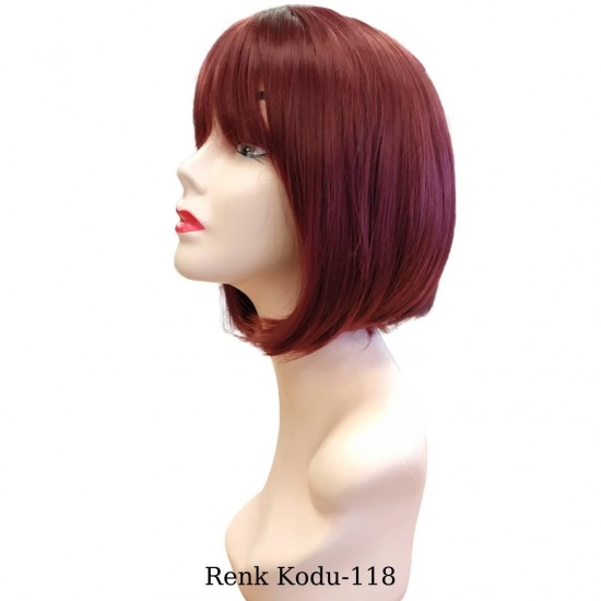 Ankara Kızılay Ucuz Fiber Sentetik Peruk Kısa Küt Model Kızıl