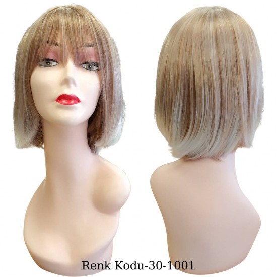 Ankara Kızılay Ucuz Fiber Sentetik Peruk Kısa Küt Model Dore Sarı Beyaz Ombre