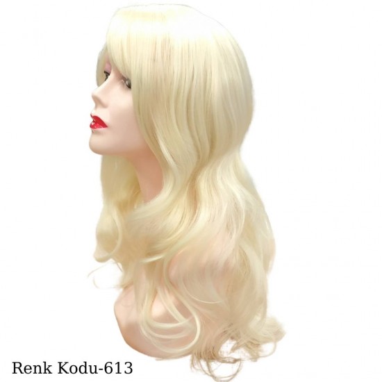Ankara Kızılay Ucuz Fiber Sentetik Peruk Dalgalı Uzun Platin