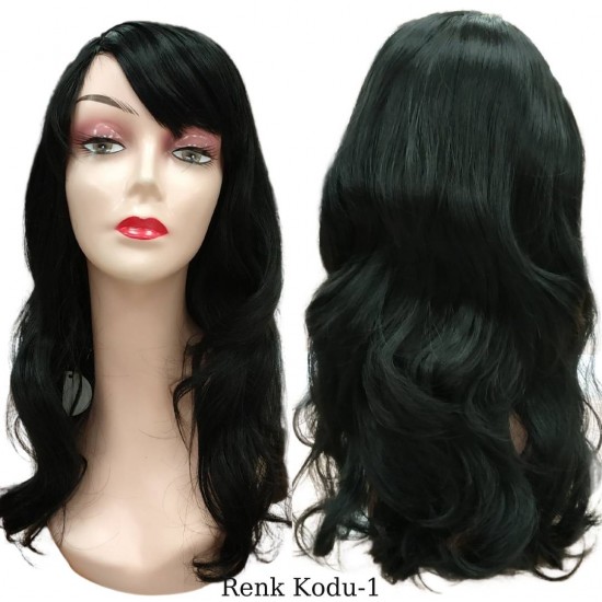 Ankara Kızılay  Ucuz Fiber Sentetik Peruk Dalgalı Uzun Siyah