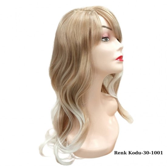Ankara Kızılay Ucuz Fiber Sentetik Peruk Dalgalı Uzun Dore Sarı Beyaz Ombre