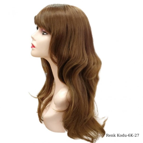 Ankara Kızılay Ucuz Fiber Sentetik Peruk Dalgalı Uzun Koyu Kumral Karamel