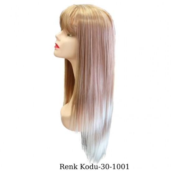 Ankara Kızılay En Ucuz Fiber Sentetik Peruk Düz Uzun Dore Sarı Beyaz Ombre