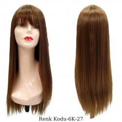 Ankara Kızılay En Ucuz Fiber Sentetik Peruk Düz Uzun Koyu Kumral Karamel